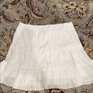 White Tiered A-Line Cotton Skirt with Drawstring Waist